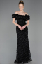Abendkleid im Meerjungfrau-Stil Lang Schuppig Schwarz ABU5780