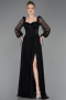 Standesamtkleid Lang Spitze Schwarz ABU5797