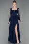 Standesamtkleid Lang Spitze Marineblau ABU5797