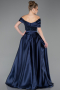Marineblau Abendkleid Perlenbesetzt Lang ABU5400