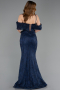 Abendkleid im Meerjungfrau-Stil Lang Spitze Marineblau ABU5822