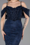 Abendkleid im Meerjungfrau-Stil Lang Spitze Marineblau ABU5822