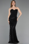 Abendkleid Lang Perlenbesetzt Schwarz ABU5766