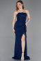 Marineblau Standesamtkleid Spitze Lang ABU5603