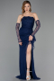Marineblau Standesamtkleid Spitze Lang ABU5603