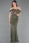 Abendkleid Lang Perlenbesetzt Khaki ABU5833