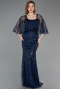 Abendkleid Lang Perlenbesetzt Marineblau ABU5798