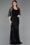 Abendkleid Lang Perlenbesetzt Schwarz ABU5798