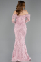 Standesamtkleid Lang Perlenbesetzt Puder ABU5825
