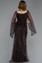 Braun Abendkleid Perlenbesetzt Lang ABU5066