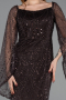 Braun Abendkleid Perlenbesetzt Lang ABU5066