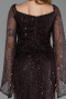 Braun Abendkleid Perlenbesetzt Lang ABU5066