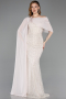 Standesamtkleid Lang Perlenbesetzt Beige ABU5816