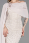 Standesamtkleid Lang Perlenbesetzt Beige ABU5816