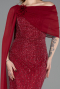 Standesamtkleid Lang Perlenbesetzt Weinrot ABU5816