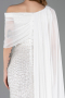 Standesamtkleid Lang Perlenbesetzt Weiß ABU5816