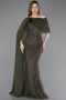 Standesamtkleid Lang Perlenbesetzt Khaki ABU5816