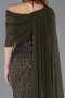 Standesamtkleid Lang Perlenbesetzt Khaki ABU5816