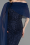 Standesamtkleid Lang Perlenbesetzt Marineblau ABU5816