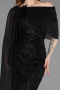 Standesamtkleid Lang Perlenbesetzt Schwarz ABU5816