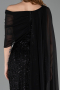 Standesamtkleid Lang Perlenbesetzt Schwarz ABU5816