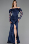 Abendkleid Lang Satin Marineblau ABU5829