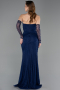 Marineblau Standesamtkleid Spitze Lang ABU5603