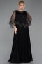 Kleider in Großen Größen Lang Chiffon Schwarz ABU5863