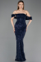 Abendkleid Lang Schuppig Marineblau ABU5886