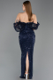 Abendkleid Lang Schuppig Marineblau ABU5886
