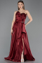 Weinrot Abendkleid Satin Lang ABU4561