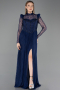 Standesamtkleid Lang Spitze Marineblau ABU5887