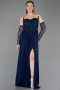 Standesamtkleid Lang Spitze Marineblau ABU5887