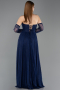 Standesamtkleid Lang Spitze Marineblau ABU5887