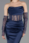 Abendkleid im Meerjungfrau-Stil Lang Satin Marineblau ABU5888
