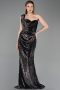 Abendkleid Lang Schuppig Schwarz ABU5894