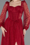 Weinrot Standesamtkleid Spitze Lang ABU5797