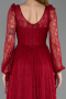 Weinrot Standesamtkleid Spitze Lang ABU5797