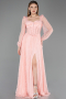 Lachs Standesamtkleid Spitze Lang ABU5797