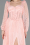 Lachs Standesamtkleid Spitze Lang ABU5797