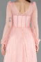 Lachs Standesamtkleid Spitze Lang ABU5797