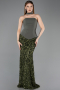 Abendkleid im Meerjungfrau-Stil Lang Schuppig Khaki ABU5896