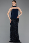 Abendkleid im Meerjungfrau-Stil Lang Schuppig Marineblau ABU5896