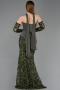 Abendkleid im Meerjungfrau-Stil Lang Schuppig Khaki ABU5896