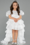 Abendkleid für Kinder Vorne Kurz-Hinten Lang Satin Weiß ABO131