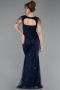 Abendkleid Lang Perlenbesetzt Marineblau ABU5914