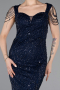 Abendkleid Lang Perlenbesetzt Marineblau ABU5914