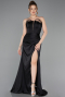 Abschlusskleid Lang Satin Schwarz ABU5923