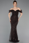 Braun Abendkleid Perlenbesetzt Lang ABU5557