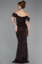 Braun Abendkleid Perlenbesetzt Lang ABU5557